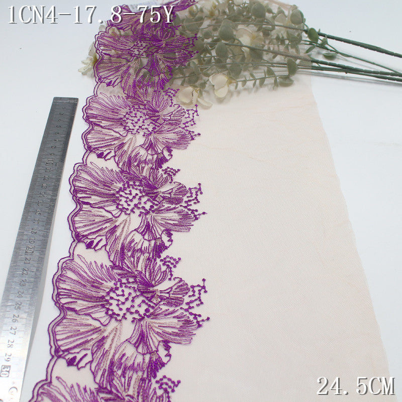 FREEDOMBEAUTY | [1Pack] Purple Gold Thread Poppy Flower Mesh Yarn Embroidery Lace 24.5cm Sex Fun Clothing Lace Lace Accessories