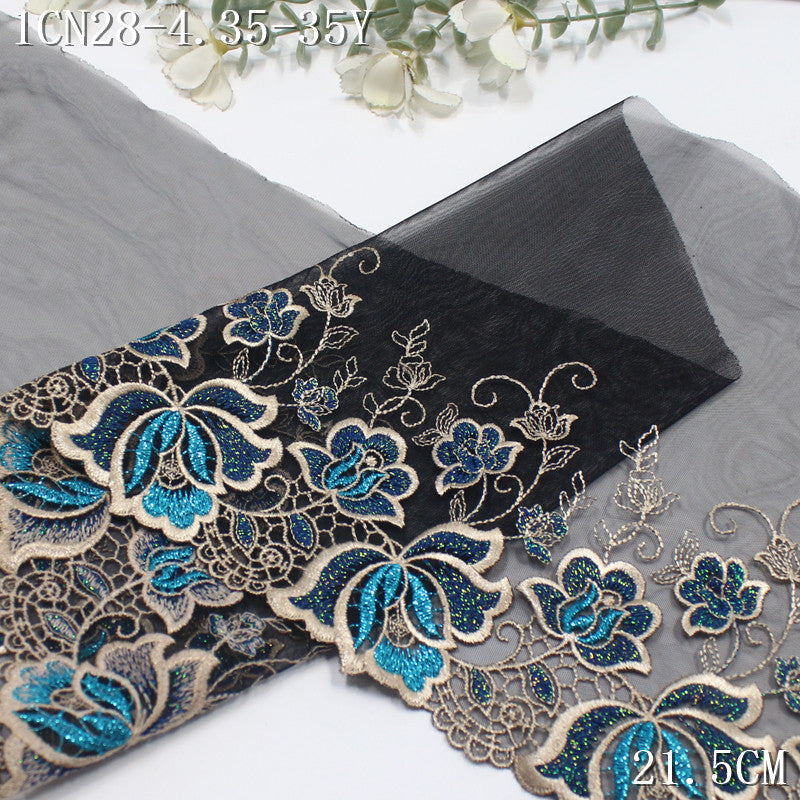 FREEDOMBEAUTY | [1Pack] Black mesh delicate silver thread crabapple embroidery lace 21cm haute couture dress lace accessories