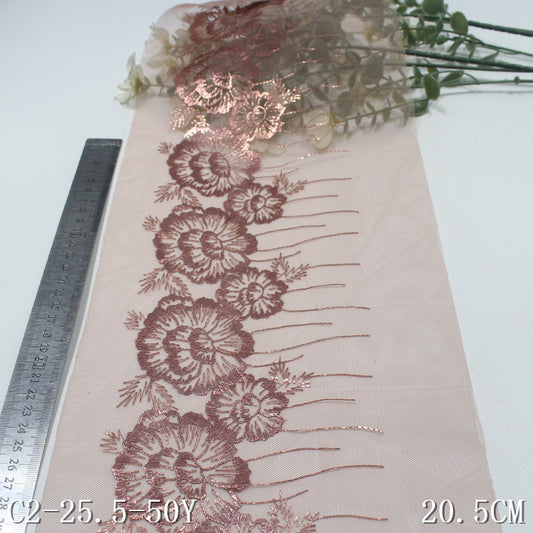 FREEDOMBEAUTY | [1Pack] Hot stamping high fashion rose gold flower cluster mesh embroidery lace 20.5cm clothing accessories