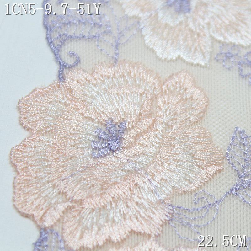 【1Pack】-Freedombeauty | Fresh and soft skin color mesh yarn unilateral color matching flower embroidery lace 22.5cm clothing underwear accessories