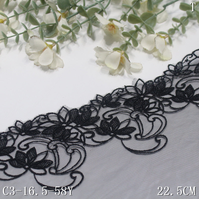 FREEDOMBEAUTY | [1pack] Classic black mesh embroidery lace water-soluble texture pattern 22.5cm clothing underwear DIY accessories
