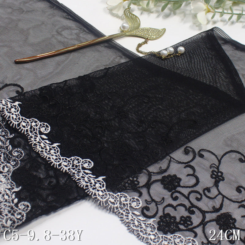 FREEDOMBEAUTY | Black and white French retro pattern mesh embroidery lace 24cm dress neckline lace accessories