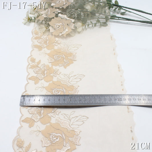 FREEDOMBEAUTY | [1Pack] Cool Fashion Style Three-Color Mesh Embroidery Lace Gold Thread Rose 21cm Dress Wedding Dress Lace Accessories