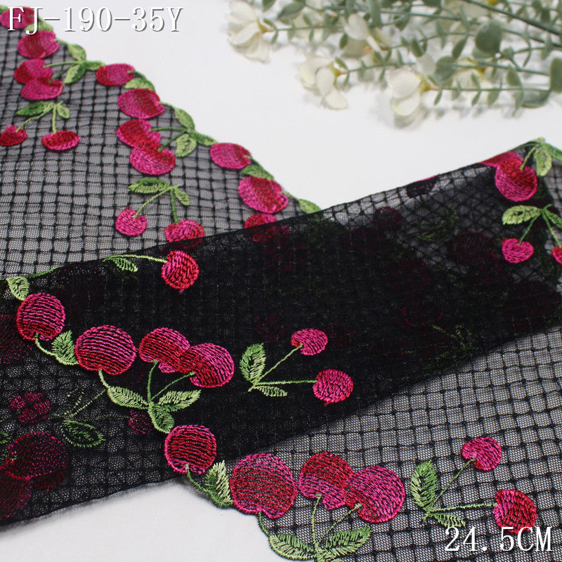 FREEDOMBEAUTY | [1Pack] Pastoral fresh wind two-color exquisite cherry plaid mesh embroidery lace 24.5cm girl clothing accessories