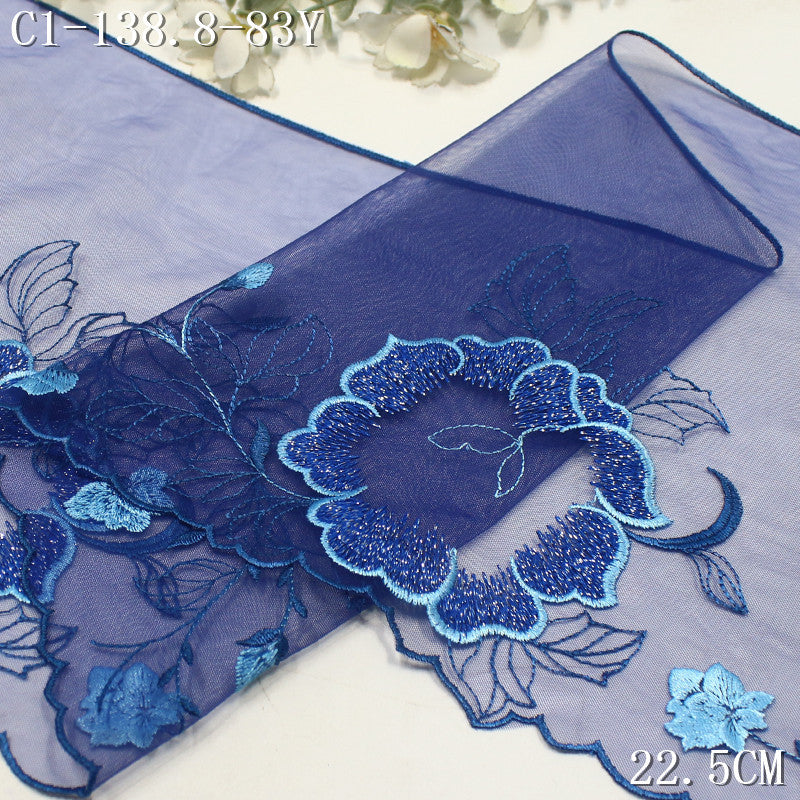 FREEDOMBEAUTY | Chinese classical silver thread petal circle branches and leaves mesh embroidery lace, Hanfu cheongsam lace DIY