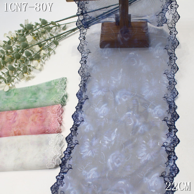 FREEDOMBEAUTY | [1Pack] Fresh printing mesh yarn bilateral flower embroidery lace 23cm skirt clothing DIY decorative lace accessories