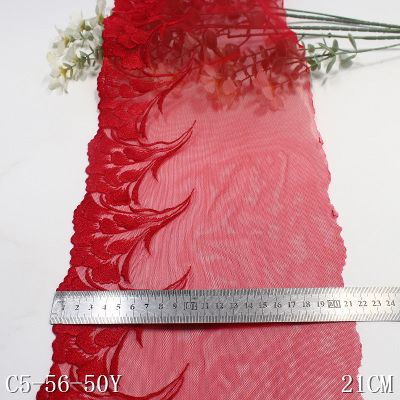 FREEDOMBEAUTY | Big red single/bilateral exquisite stamen embroidered lace 21cm underwear home textile lace accessories