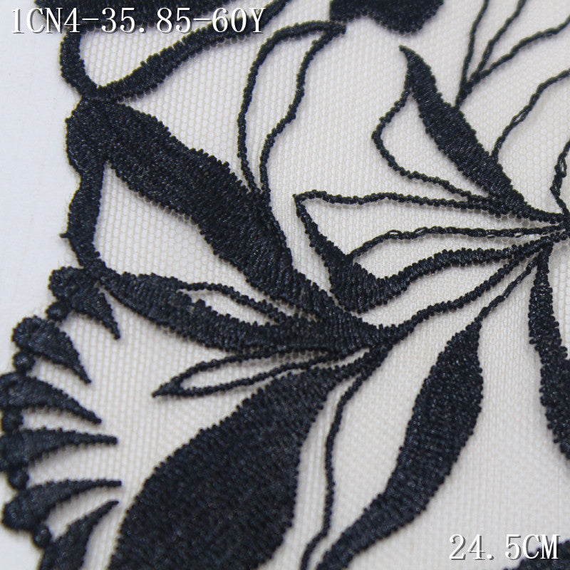 【1Pack】-Freedombeauty | Stylish and simple apricot light mesh polyester thread flower embroidery lace 24.5cm clothing accessories