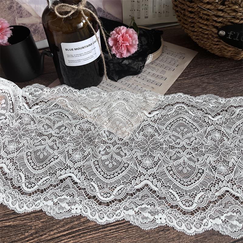 FREEDOMBEAUTY | 18cm black lace accessories imported DIY fabric flower skirt lining lengthened and wide elastic hollow, white skirt