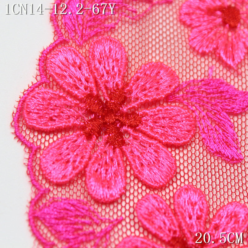 FREEDOMBEAUTY | Rose red mesh embroidery lace exquisite three-dimensional flowers, clothing skirt handmade DIY lace accessories