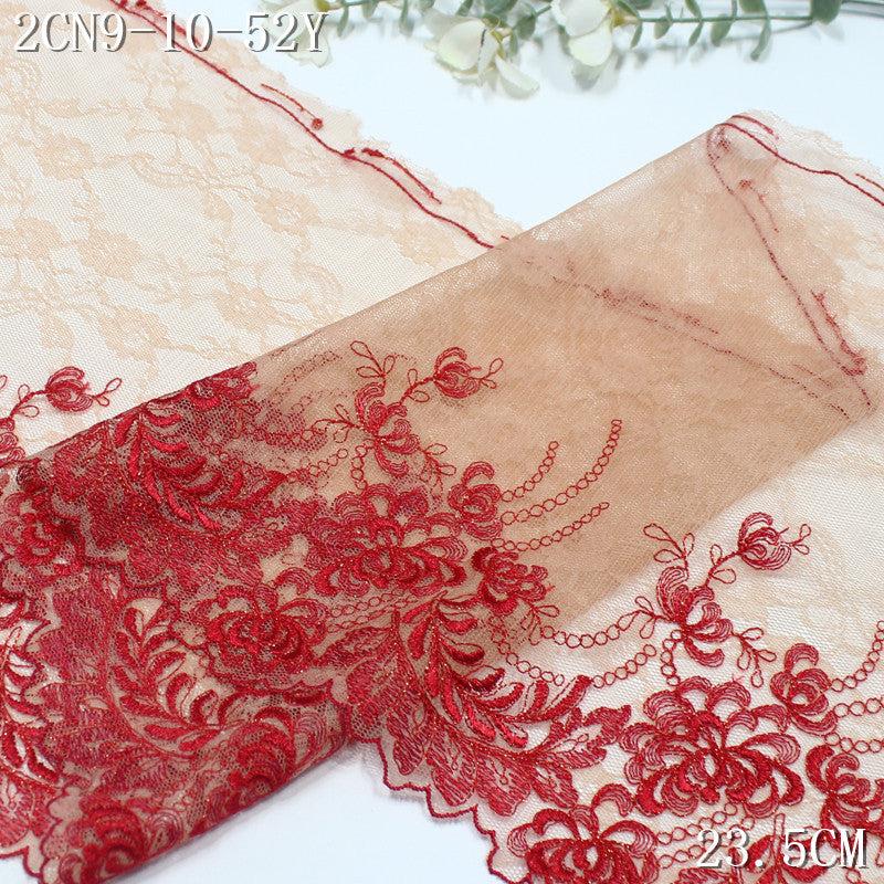FREEDOMBEAUTY | [1Pack] Skin tone lace mesh yarn red gold thread pattern embroidery lace, Hanfu performance clothes dress up lace accessories