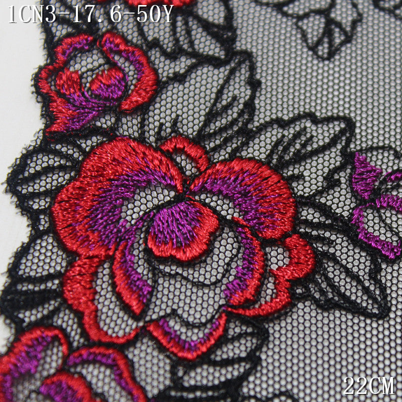 【1Pack】-Freedombeauty | European and American retro black mesh sexy gradual change flower embroidery lace 22cm clothing underwear DIY accessories