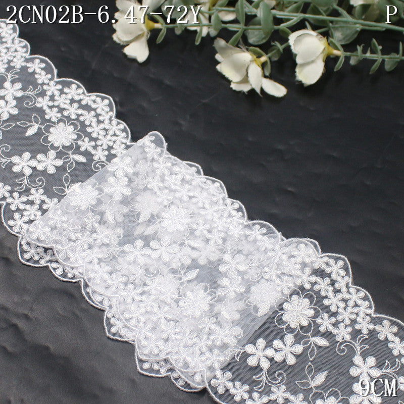 FREEDOMBEAUTY | [1Pack] Small fresh silver thread full of floral striped mesh embroidery lace, Mori skirt decoration handmade lace accessories