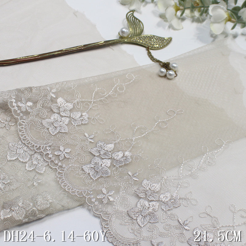 FREEDOMBEAUTY | Gray wheat Korean small flower mesh yarn embroidered lace 21cm clothing skirt underwear lace accessories