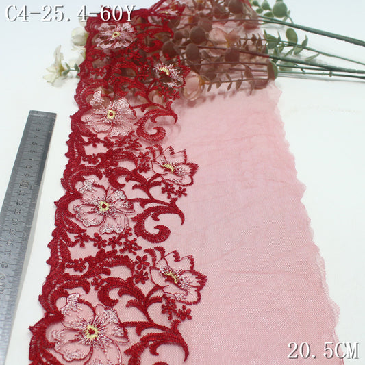 FREEDOMBEAUTY | Red mesh embroidery lace retro polyester thread flower cluster 20.5cm clothing home textile lace accessories