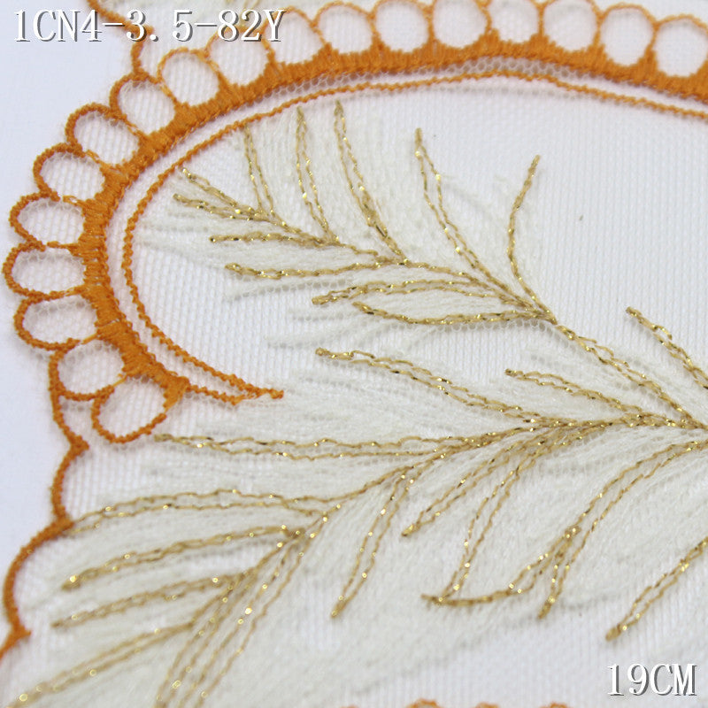 【1Pack】-Freedombeauty | European fashion style two-color ribbon gold thread feather mesh embroidery lace 19cm clothing accessories DIY accessories