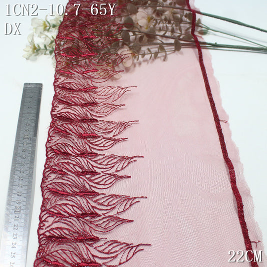 FREEDOMBEAUTY | Modern Crimson Silver Thread Rolled Leaf Mesh Embroidery Lace, Clothing Dress Lace Accessories