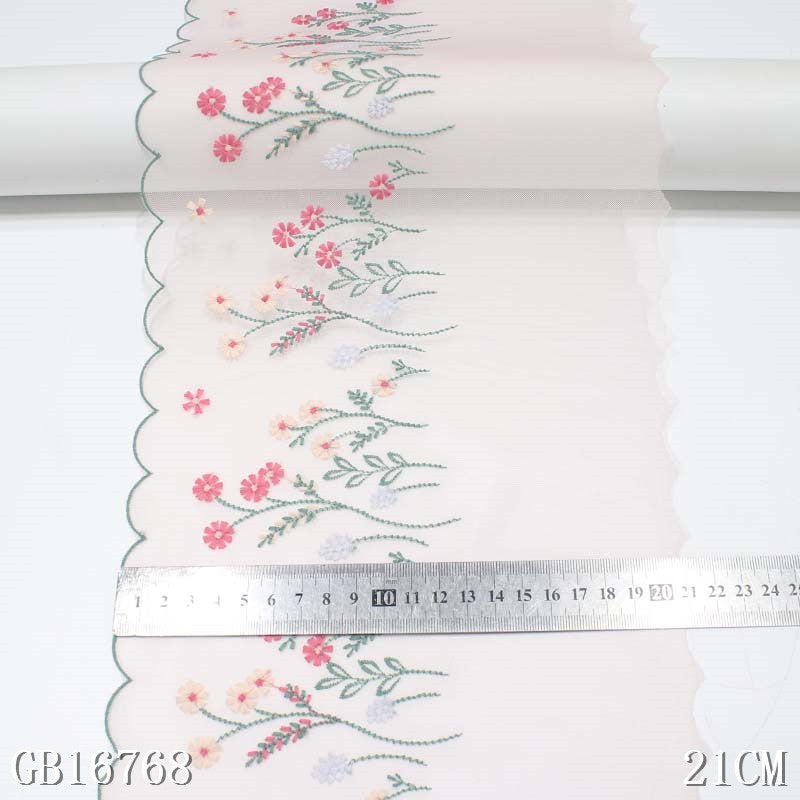 FREEDOMBEAUTY | Light pink boutique mesh yarn Japanese small flower embroidery lace 22cm small suspender skirt jewelry DIY accessories