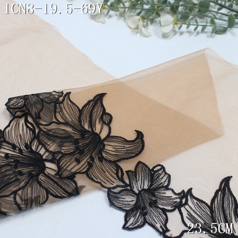 【1Pack】-Freedombeauty | Classic multi-color unilateral lily flower mesh embroidery lace 22.5cm clothing accessories DIY accessories