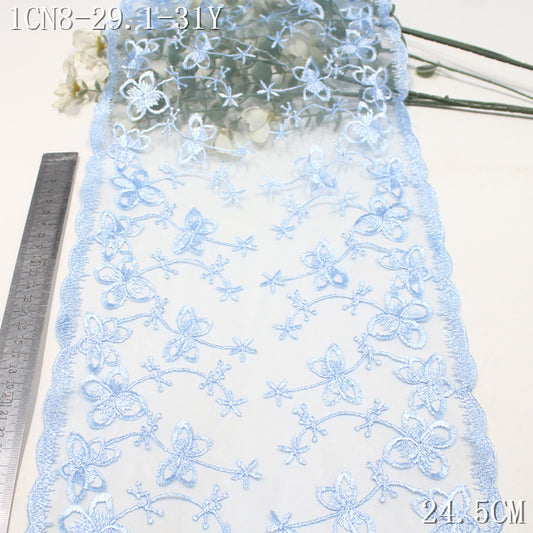 FREEDOMBEAUTY | [1Pack] Light blue mesh embroidery lace full polyester light flower vine 24.5cm clothing home decoration lace accessories