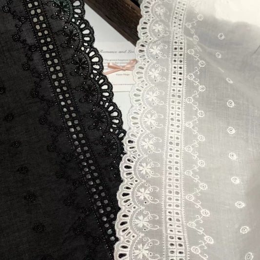 FREEDOMBEAUTY | Spot black and white hollow retro cotton cloth embroidery lace width 45CM clothing bedding design DIY fabric