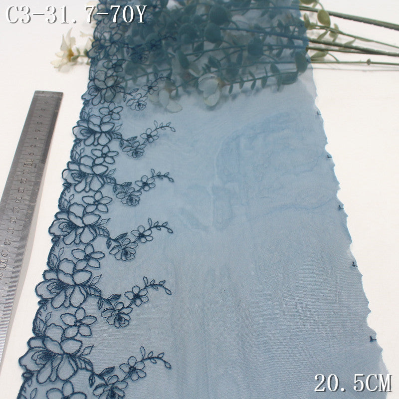 FREEDOMBEAUTY | Antique smoke cyan embroidery lace light mesh flower 20.5cm clothing home textile accessories