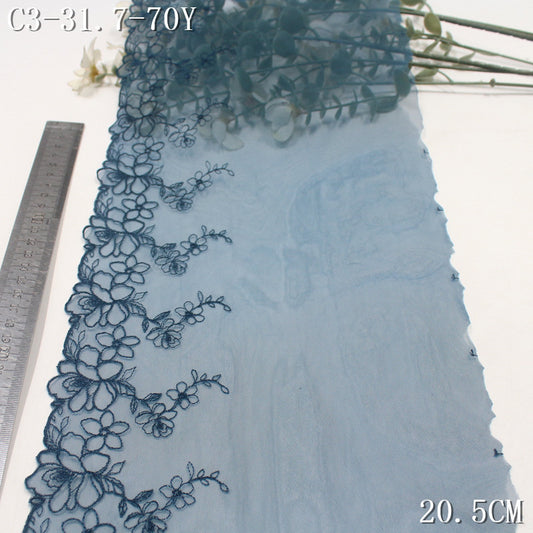 FREEDOMBEAUTY | Antique smoke cyan embroidery lace light mesh flower 20.5cm clothing home textile accessories