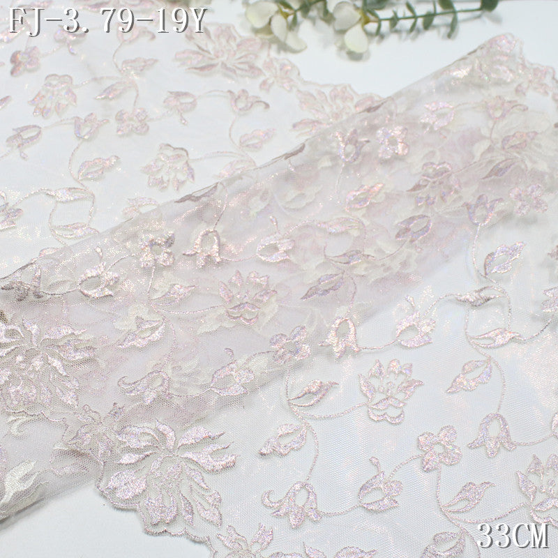 FREEDOMBEAUTY | [1Pack] Soft mist light color gold flash bronzing flower mesh embroidery lace, wedding dress dress lace accessories DIY