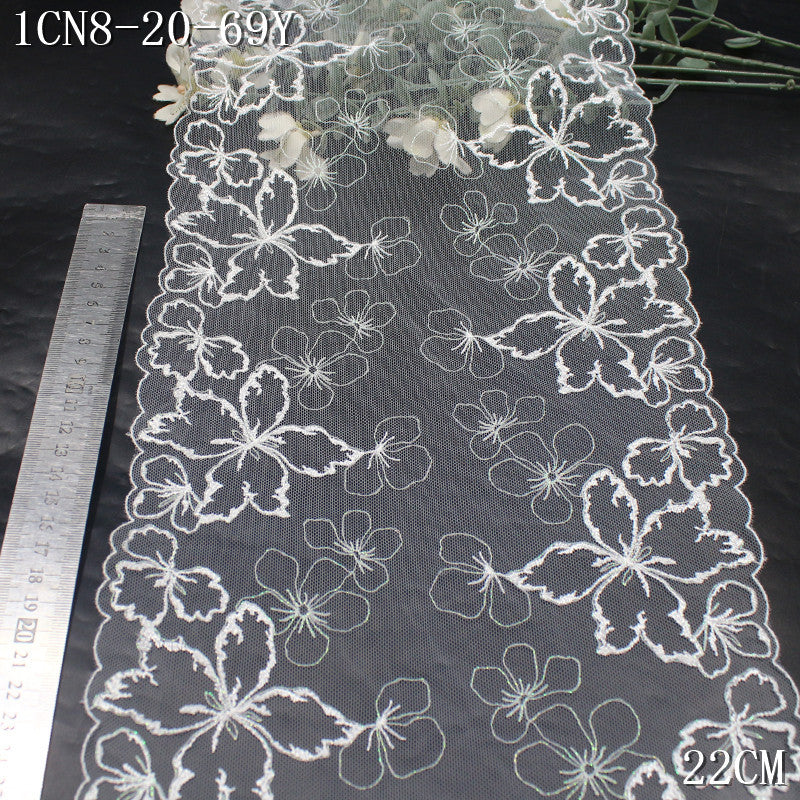 FREEDOMBEAUTY | [1Pack] Simple and beautiful silver thread flower light mesh embroidery lace, wedding dress decorative lace accessories DIY