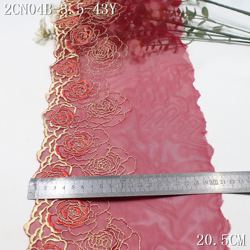FREEDOMBEAUTY | Crimson mesh rose flower pattern embroidery lace, dress veil skirt lace accessories