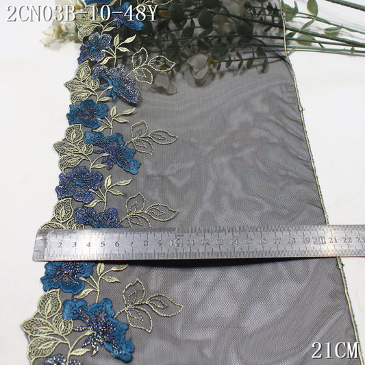 FREEDOMBEAUTY |  Classical exquisite silver thread embroidery branches and leaves mesh yarn embroidery lace 21cm Hanfu dress skirt lace accessories