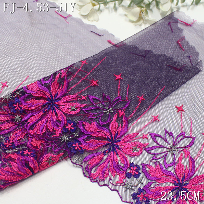 FREEDOMBEAUTY | [1Pack] Exotic rose purple blooming flower star mesh embroidery lace, clothing merchandise decoration DIY accessories