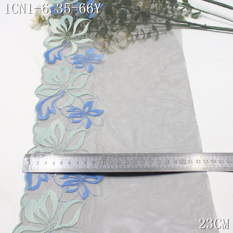 FREEDOMBEAUTY | Dark grey mesh two-color flower embroidery lace 23cm modern clothing handmade accessories lace accessories