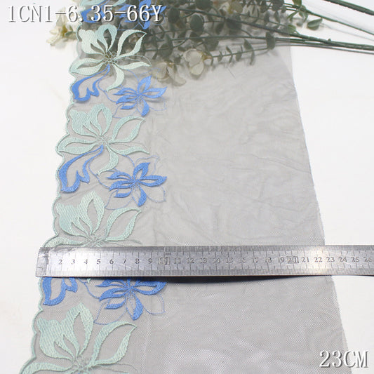 FREEDOMBEAUTY | Dark grey mesh two-color flower embroidery lace 23cm modern clothing handmade accessories lace accessories