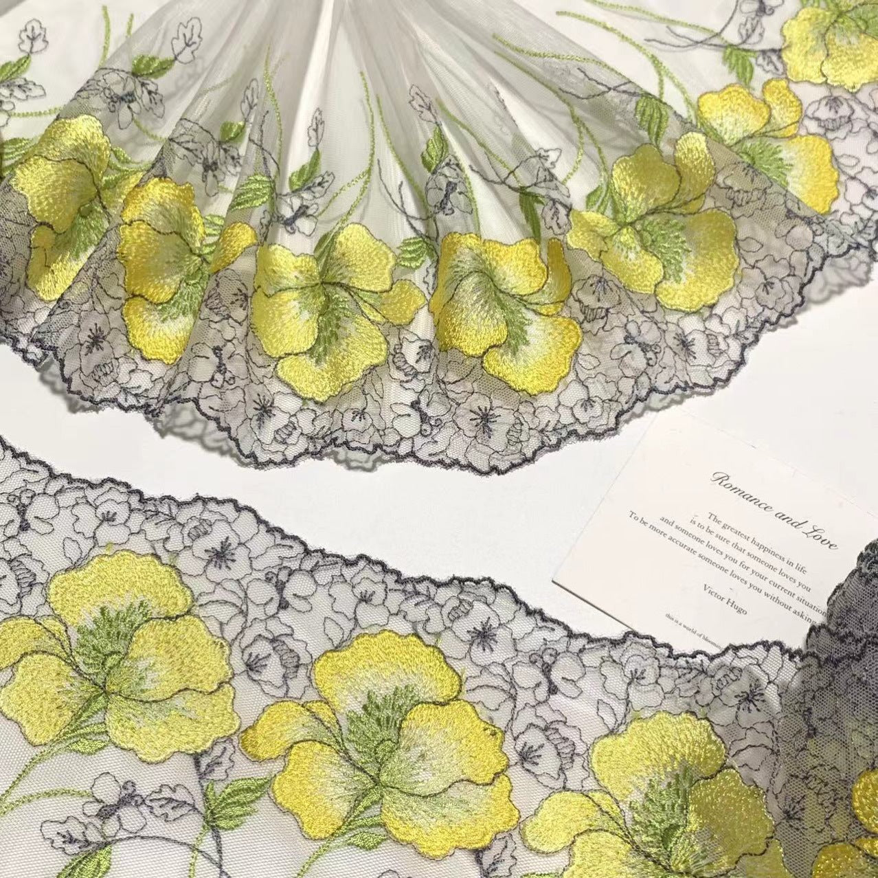 FREEDOMBEAUTY | Spot light yellow green white retro embroidered mesh lace accessories clothing design decoration