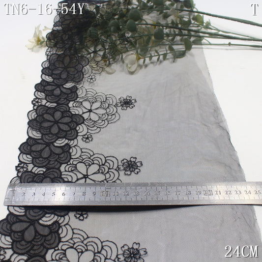 FREEDOMBEAUTY | [1Pack] Black mesh embroidery lace exquisite ethnic style stacked flowers 24cm clothing home textile lace accessories