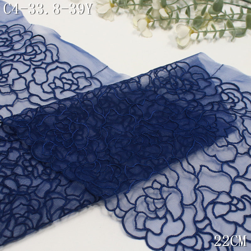 【1Pack】-Freedombeauty | Navy blue European simple wind full-width tracing flower mesh embroidery 22cm clothing accessories lace