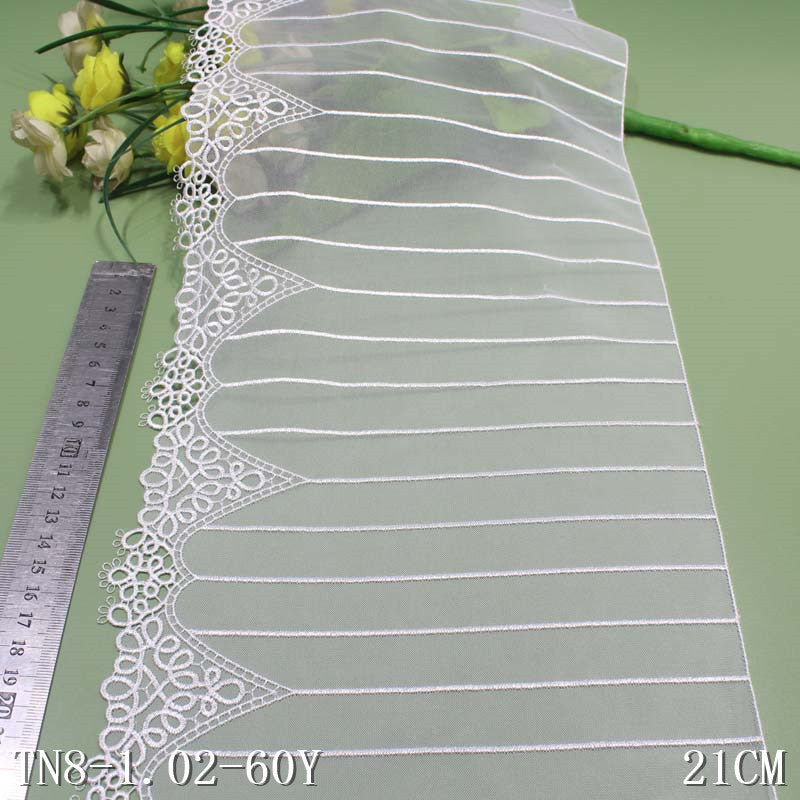 FREEDOMBEAUTY |【1pack】粉白两色简约水溶花纹横条图案刺绣花边21cm服饰辅料蕾丝花边
