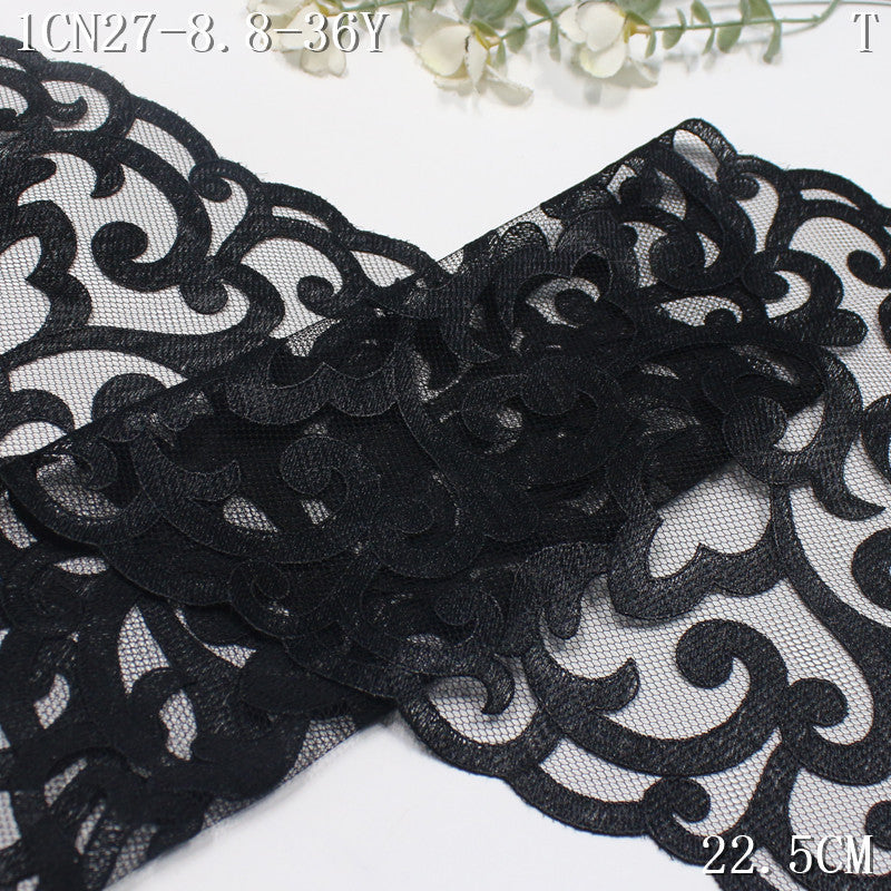 FREEDOMBEAUTY | Spot black Chinese retro roll grass pattern mesh embroidered lace, clothing underwear nightgown lace accessories
