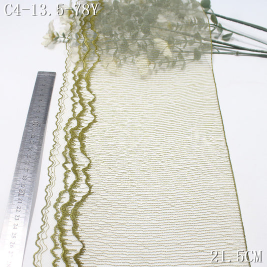 FREEDOMBEAUTY | Olive green light mesh texture wavy layer embroidery lace, Mori clothing wedding lace accessories