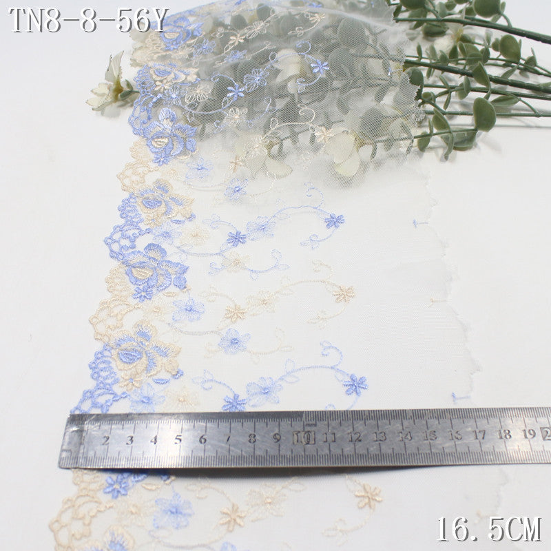 【1Pack】-Freedombeauty | Fresh and dreamy purple and yellow color matching flower white mesh embroidery lace 16.5cm clothing skirt accessories