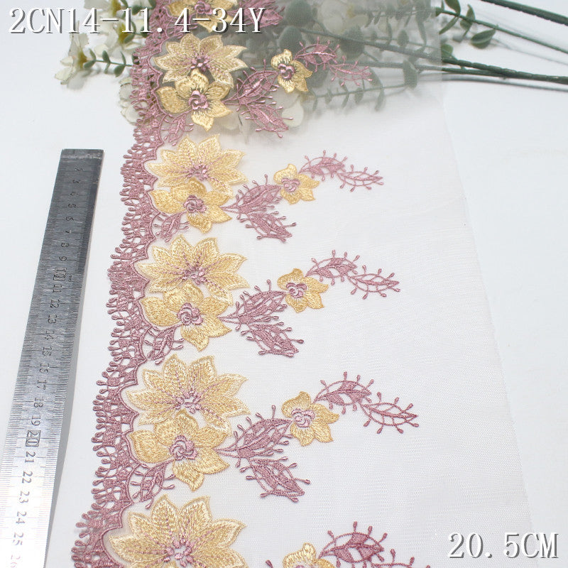 FREEDOMBEAUTY | [1Pack] Gentle gold-pink flower mesh water-soluble embroidery lace, cheongsam wedding dress skirt lace lace accessories