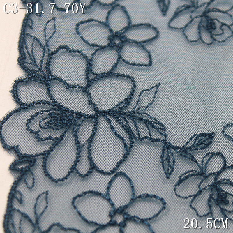 FREEDOMBEAUTY | Antique smoke cyan embroidery lace light mesh flower 20.5cm clothing home textile accessories