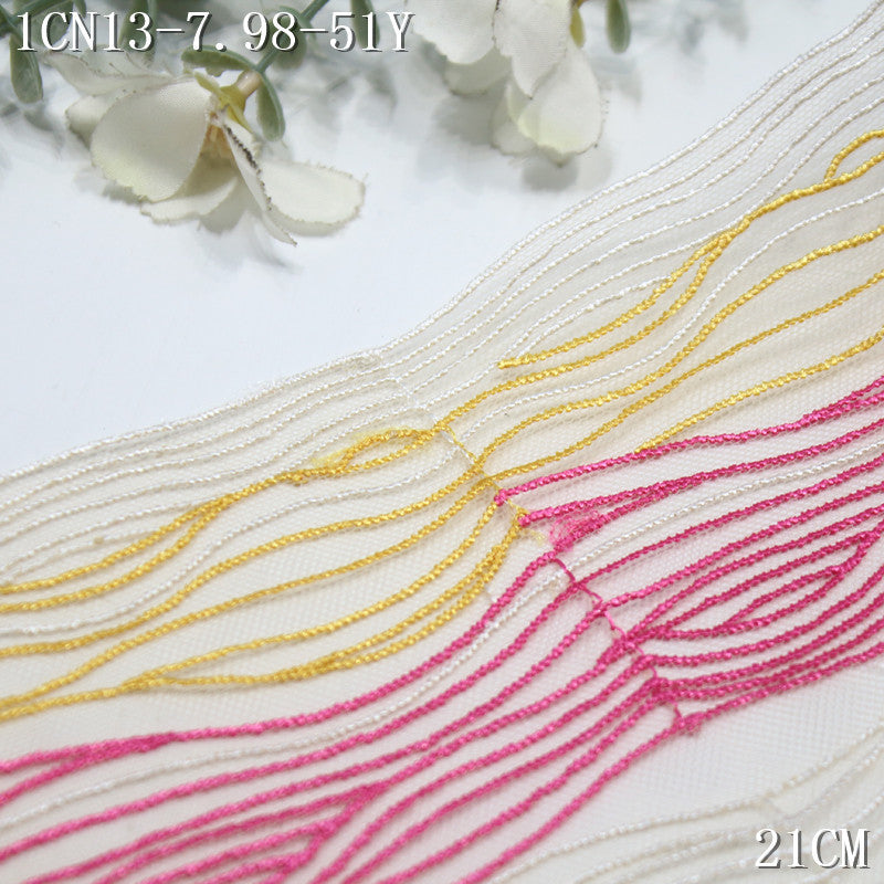 【1Pack】-Freedombeauty | Fashion yellow pink and white color matching wavy line pattern embroidery lace 21cm clothing accessories handmade accessories