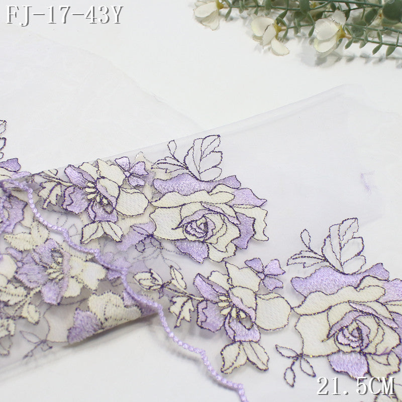 FREEDOMBEAUTY | [1pack] Pastoral three-color mesh texture color matching rose embroidery lace 22cm clothing lace DIY accessories