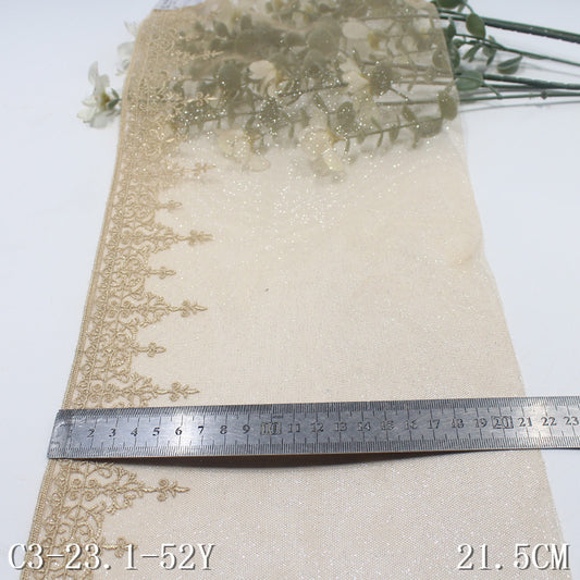 FREEDOMBEAUTY | Wheat fine flash mesh retro pattern embroidery lace, high-end dress skirt lace accessories