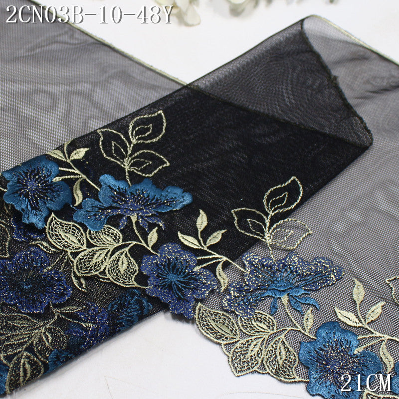FREEDOMBEAUTY |  Classical exquisite silver thread embroidery branches and leaves mesh yarn embroidery lace 21cm Hanfu dress skirt lace accessories