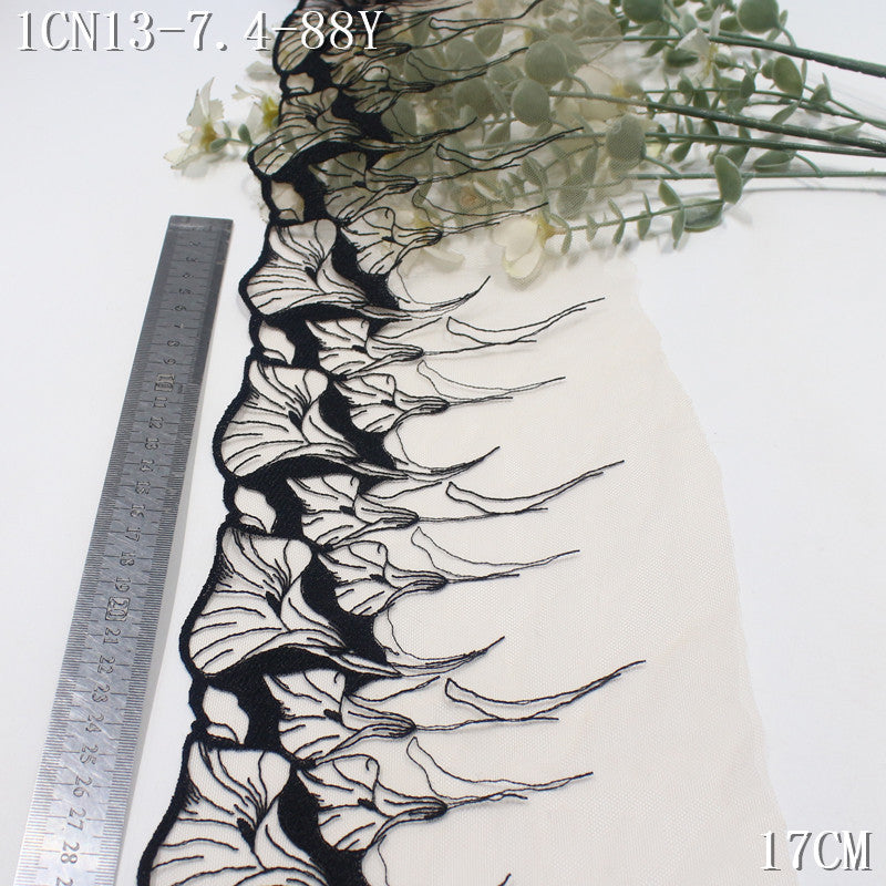 【1Pack】-Freedombeauty | Apricot mesh high fashion black edge tracing shadow morning glory embroidery 17cm clothing accessories