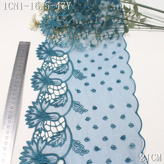 FREEDOMBEAUTY | Spot Navy blue light mesh yarn water-soluble embroidery lace retro flowers, stage clothing accessories lace accessories