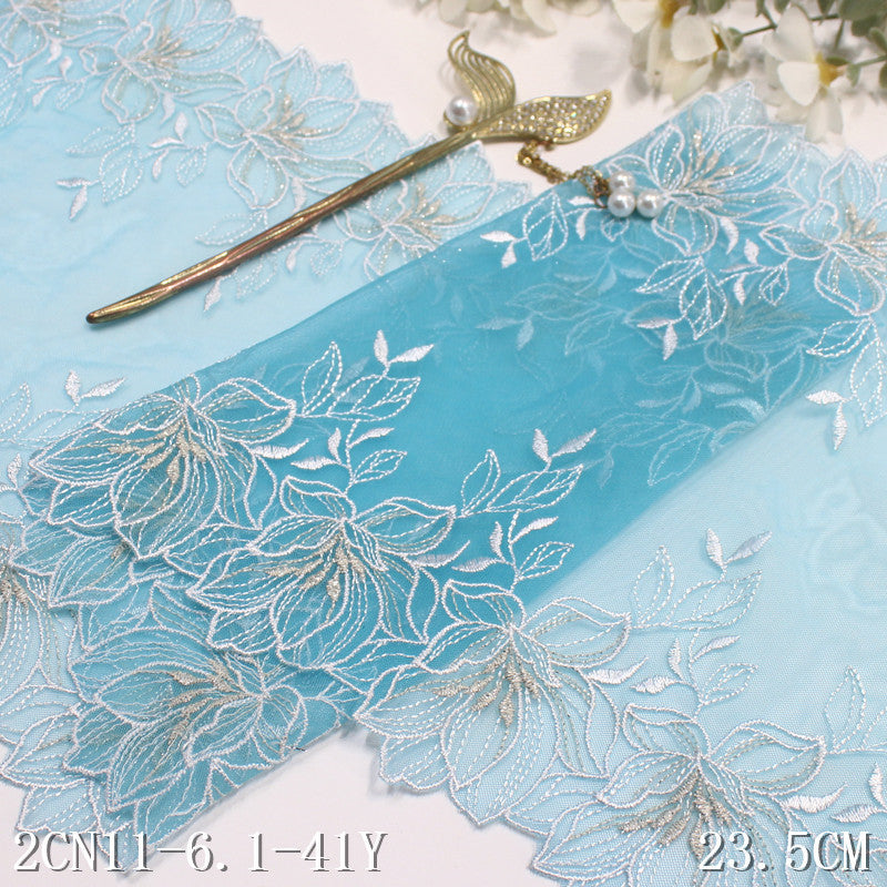 FREEDOMBEAUTY | [1Pack] Blue mesh exquisite silver thread flower embroidered lace, dress clothing handmade lace accessories